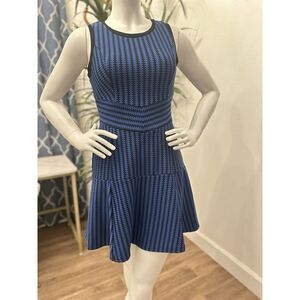Esley Dress Women Sz M Sleeveless Fit Flare Sz M Black Blue Texture Career Party